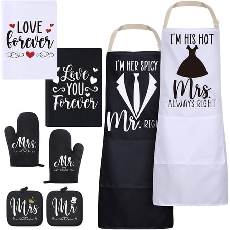 Mr and Mrs Aprons for Couples Gifts Anniversary Bridal Shower Gifts Towel Oven Mitt Pot Holder Wedding Kitchen Gifts$$Home Decor Kitchen & Other