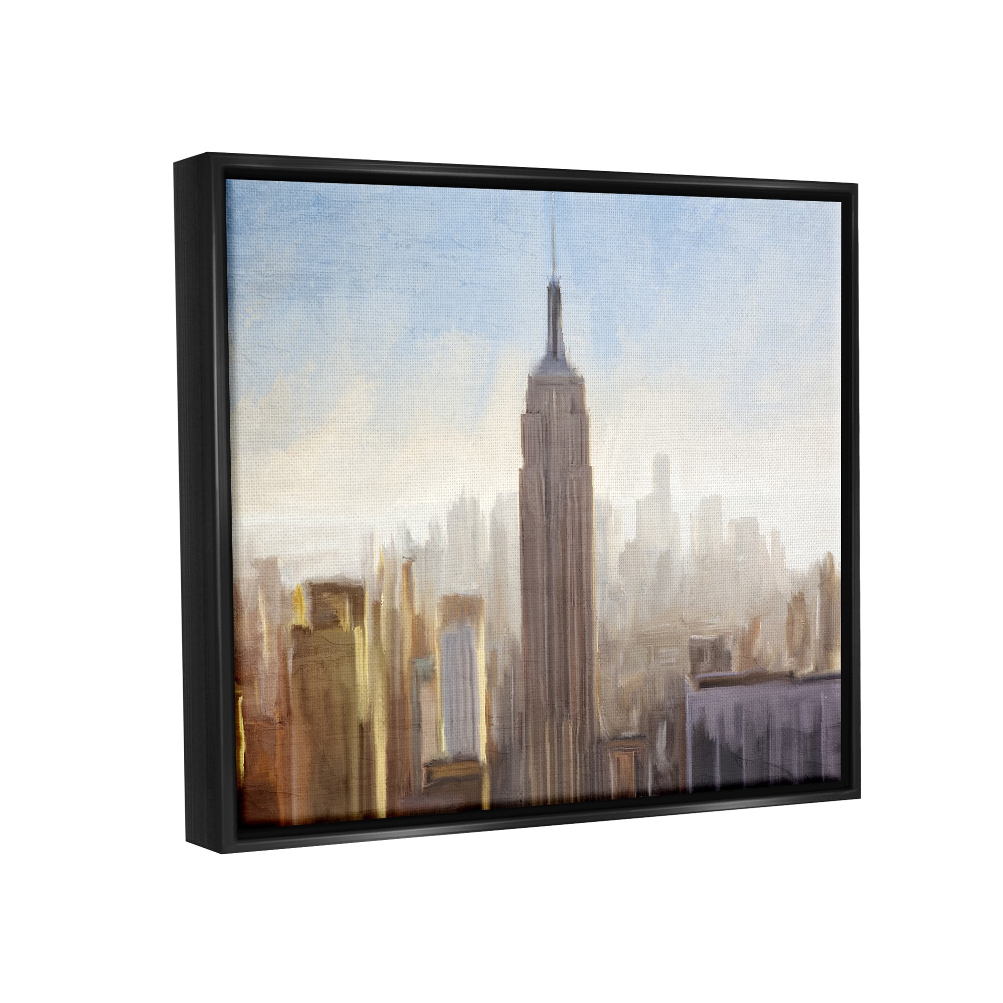 Stupell Industries Bustling New York Cityscape Distant Buildings Skyline Painting Jet Black Floating Framed Canvas Print Wall Art, Design by Kim Allen