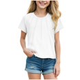 thumbnail image 2 of Gvdentm Girls Short Sleeve Pleated T Shirts Girls Shirts Size 7-8 Kids Summer Tops Crewneck Tees 3-14 Years White,11-12 Years, 2 of 4