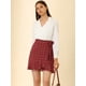 thumbnail image 2 of Falda cruzada corta con volantes y cuadrícula de cintura con lazo a cuadros para mujer rojo M, 2 of 6