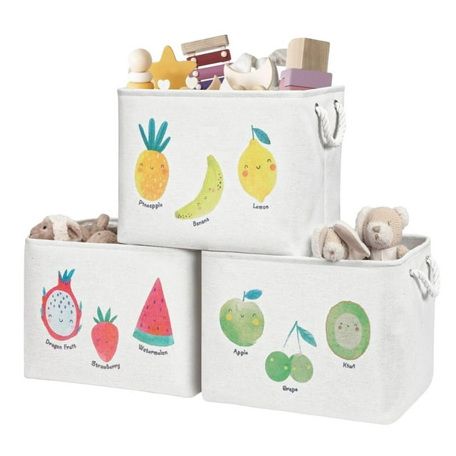 Set de 3 Canastas para Almacenaje de Juguetes DECOMOMO 42L con Estampado de Frutas