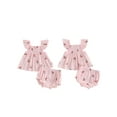 thumbnail image 2 of Loicainy Baby Toddler Girl Shorts Set 3 6 12 18 24 Months Cherry Print Smocked Fly Sleeve Babydoll Tops Elastic Waist Ruffle Shorts 2 Piece Summer Outfit, 2 of 9