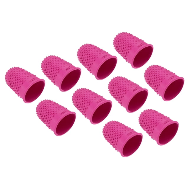 Protecciones de punta de dedo de goma Uxcell de silicona, cubiertas de guardia, almohadillas de dedal, agarres, color rojo rosa, tamaño XL, paquete de 10
