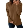 thumbnail image 3 of Loopsun Womens Fall Tops, Long Sleeve T Shirts for Women, Womens Fashion Casual Solid Long Sleeve Round Neck Shirt Top Brown, M, 3 of 5