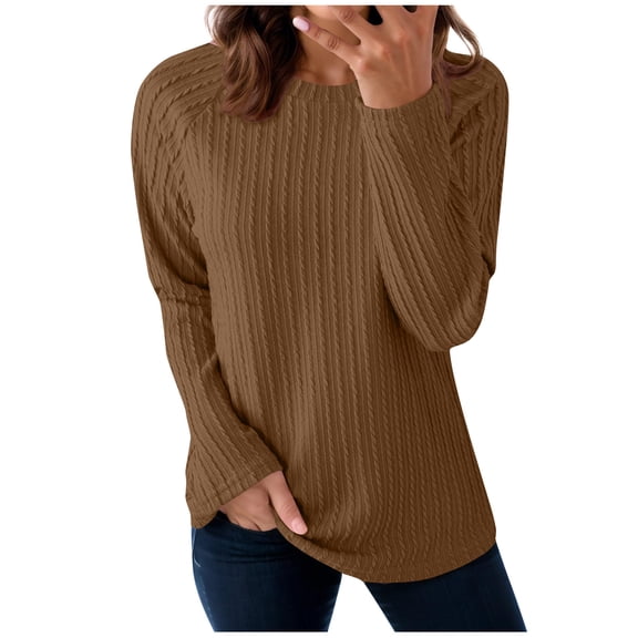 Maplenight Women's Casual T Shirts Texture Crew Neck Long Sleeve Shirts Fall Solid Color Relaxed Fit Womens Tops