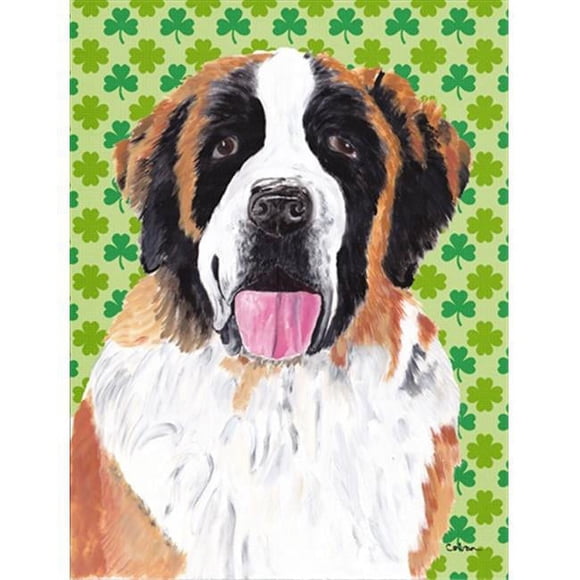 Carolines Treasures SC9302GF 15 x 15 In. Saint Bernard St. Patricks Day Shamrock Portrait Flag- Garden Size
