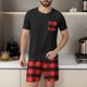 thumbnail image 4 of Mangas de Mano para Hombres Plaid Casual Home Sleepwear Manga Corta Cuello Redondo Top Y Pantalones Cortos Set, Algodón Poliéster Sala de Desgaste, 4 of 6