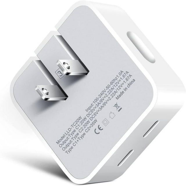 JUNWELL 35W Dual USB-C Port Compact Power Adapter PD Foldable USB Type C Plug Fast Wall Charger for Android 15 14