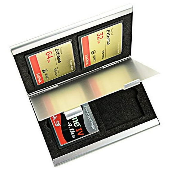 Foto&Tech Aluminum Memory Card Carrying Case 4 Slots for Compact Flash Card Lexar Kingston Sony