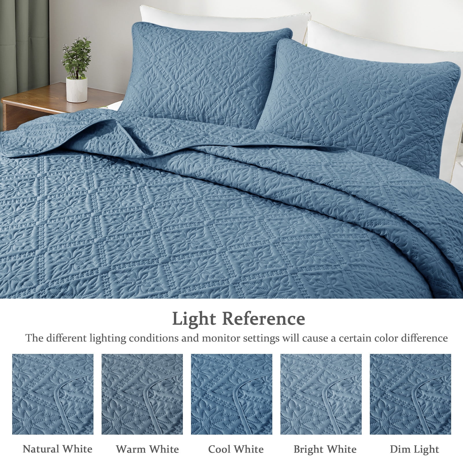 Exclusivo Mezcla Queen Quilt Bedding Set, Lightweight Soft Bedspreads Coverlets with 2 Pillow Shams, Modern Bluish Grey Quilts Queen Full Size for All Seasons