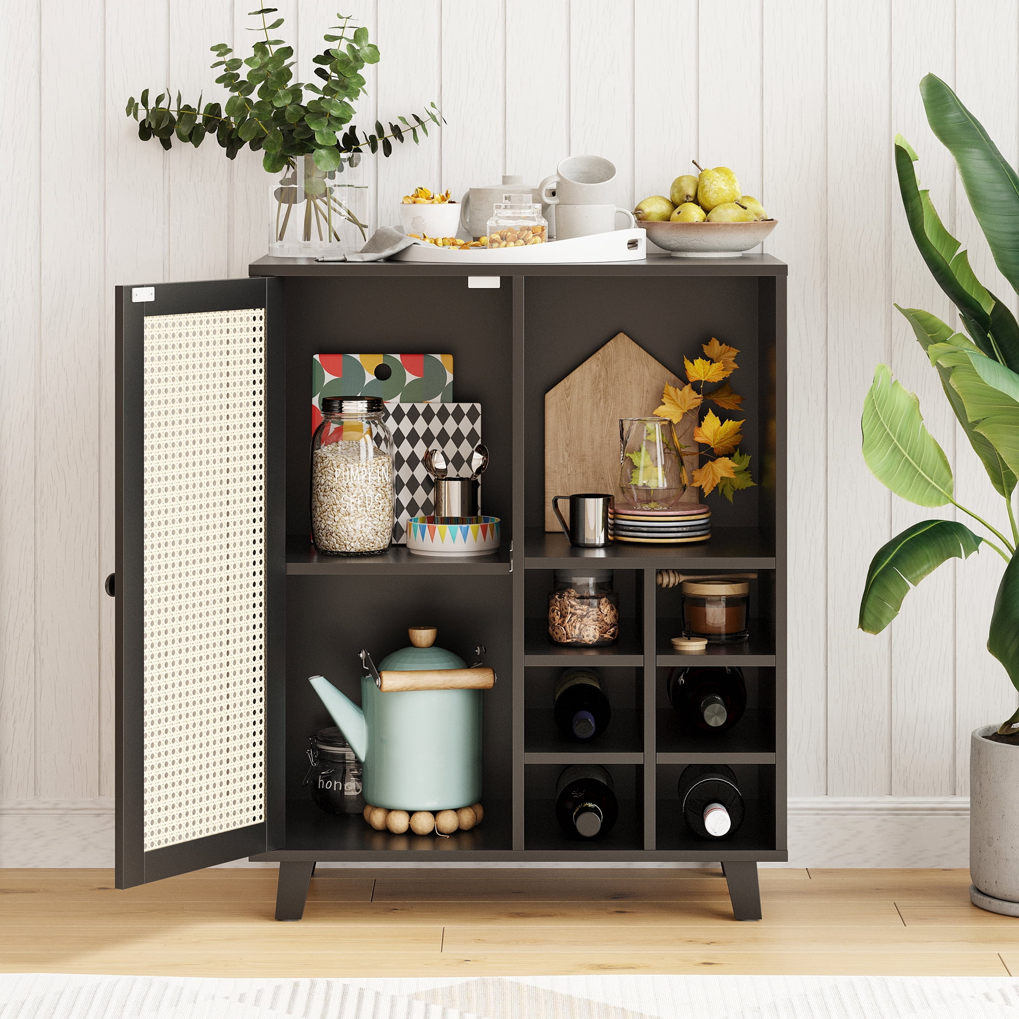 [TrumanPick ] 34 inch Sideboard Cabinet with Wine Racks, 2-Shelf Buffet Server for Living Room, Dining Room, Kitchen, and Home Bar