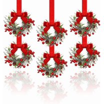 Small Christmas Wreath, 6 Pcs 6" Mini Christmas Wreaths for Cabinets, Small Cabinet Wreaths for Kitchen Cabinet Window Door Farmhouse Christmas Party Decorations Candle Rings Fireplaces (A)