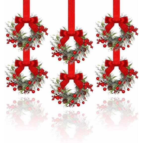 Small Christmas Wreath, 6 Pcs 6" Mini Christmas Wreaths for Cabinets, Small Cabinet Wreaths for Kitchen Cabinet Window Door Farmhouse Christmas Party Decorations Candle Rings Fireplaces (A)