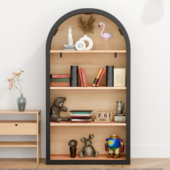 CQSXDA Black Arched Bookshelf, 43-Inch Tall MDF Bookcase with 4 Storage Shelves for Home & Office Organization