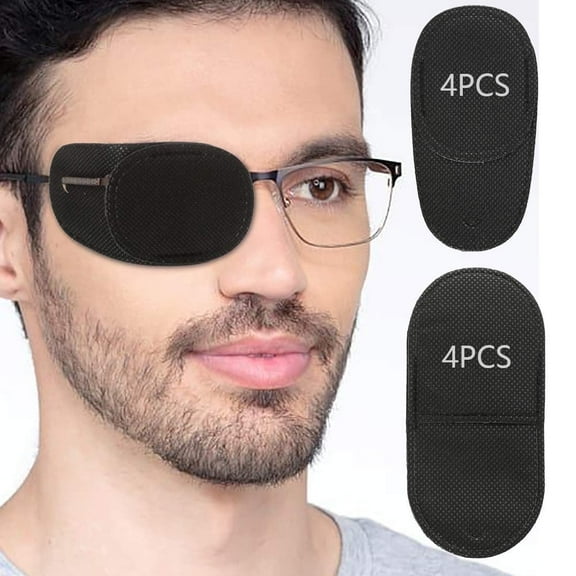 Eye Patches for Adults or Kids - 8 Piece Eye Patch for Glasses Treat Lazy Eye Amblyopia Strabismus for Left or Right Eyes Black, 4 Normal Size 4 Large Size