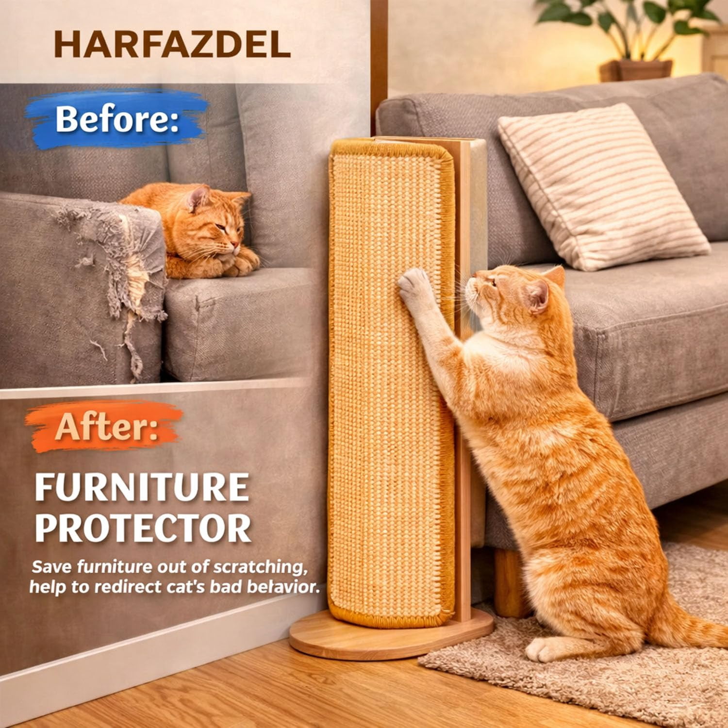 Couch Corner Cat Scratcher – Sisal Furniture Protector Pad for Couch Corner, Space Saving Scratching Board for Indoor Cats, Durable Home Pet Accessory
