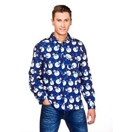 Adult Christmas Clothes Fashion Men Adult Shirt Santa Snowman Reindeer Novelty Xmas Fancy Dress Men Tops ()