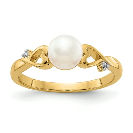 - 14kt Yellow Gold Diamond Freshwater Cultured Pearl Band Ring Size 7.00 Fine Jewelry For Women Gift Set