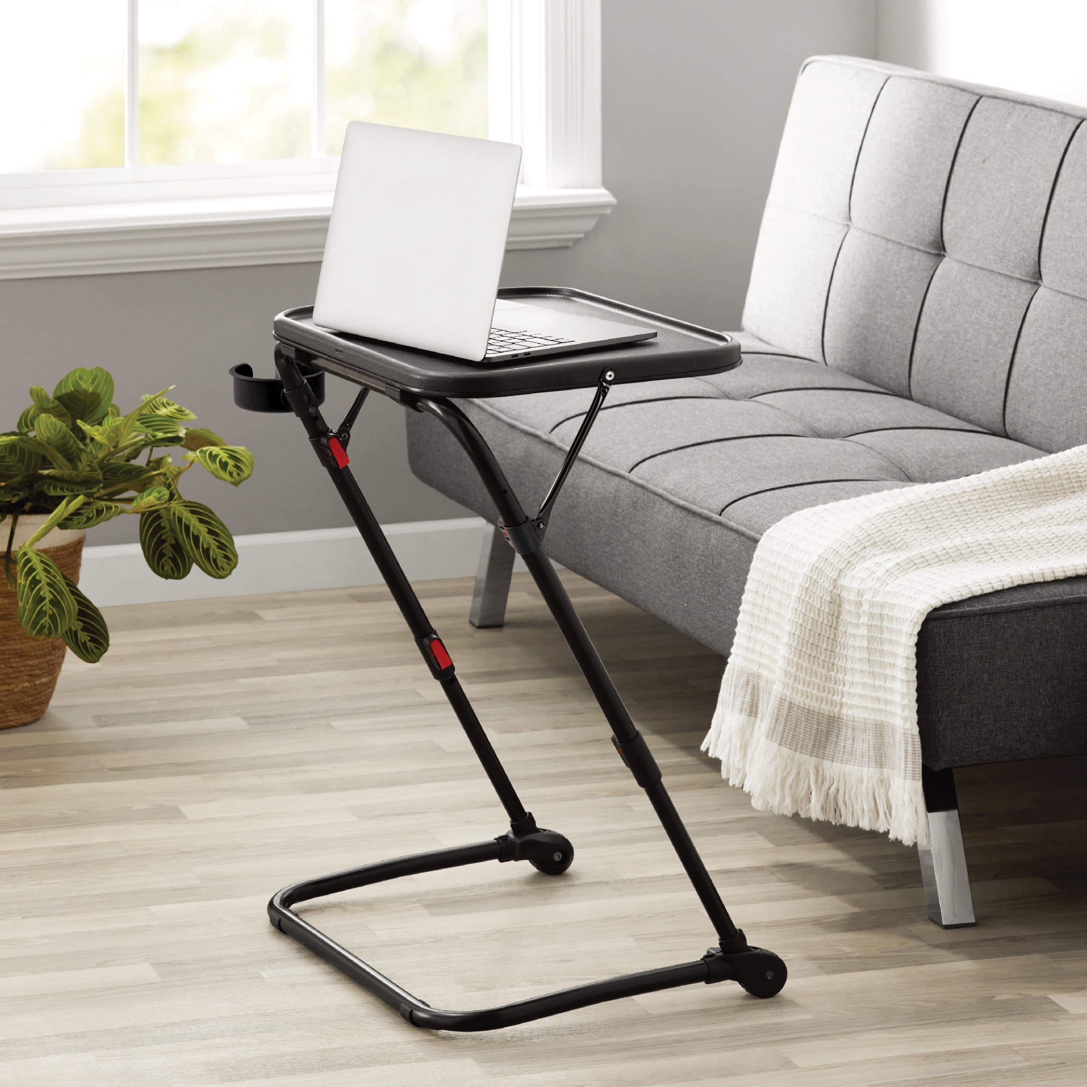 Mainstays Adjustable Folding TV Tray With Cup Holder Black, 20.87"W x 14.76"D x 27.76"H