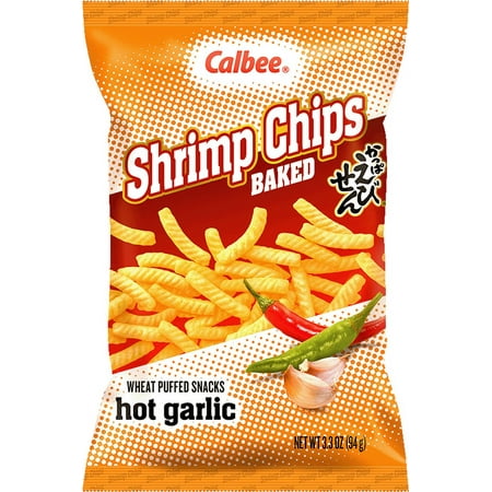 Calbee Shrimp Chips Baked Hot Garlic Flavored Shrimp Chips 3.3oz Bag