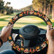 ZUXONGSY Skull Golf Cart Steering Wheel Cover Flower Car Steering Wheel Dust Cover Universal Automotive Steering Wheel Cover Anti Slip Cover Club Car Golf Cart Interior Decor Gifts for Dad