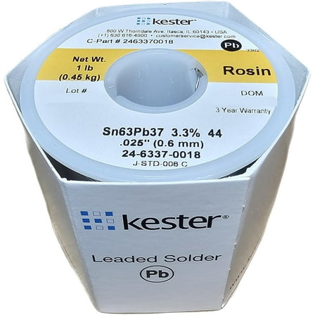 Kester 44 Lead Solder Wire - 1 lb - 0.025 in Wire Diameter - Sn/Pb Compound - 37 % Lead Content - 24-6337-0018 [PRICE is per POUND]