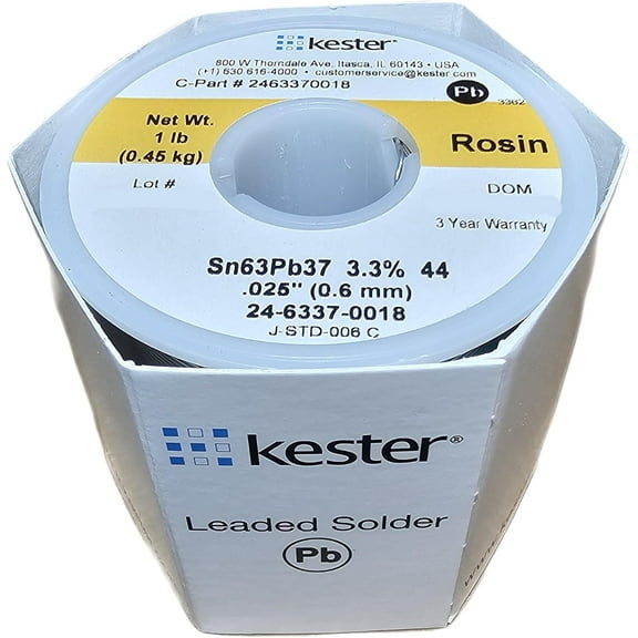 Kester 44 Lead Solder Wire - 1 lb - 0.025 in Wire Diameter - Sn/Pb Compound - 37 % Lead Content - 24-6337-0018 [PRICE is per POUND]