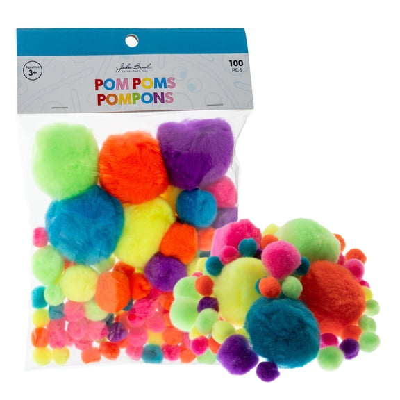 100pcs John Bead 0.25in/0.5in/1in/2in Neon Mixed Multi Color Round Pom Poms for Crafts DIY Art Creative School Projects Party Favors Decorations Supplies
