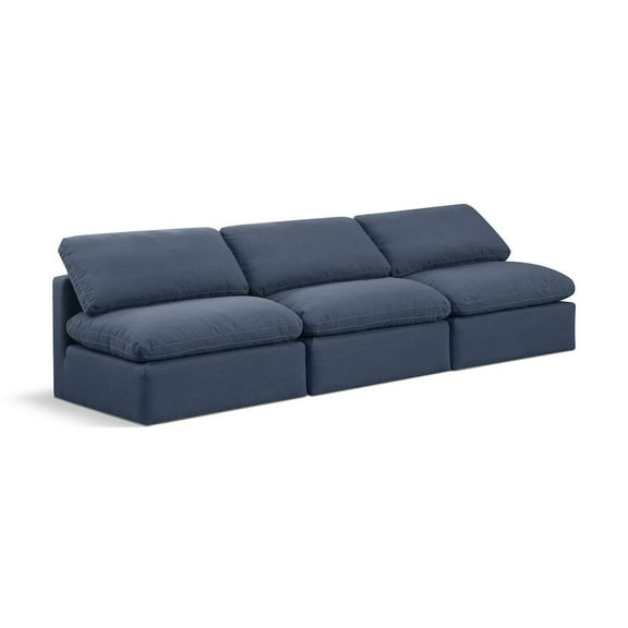 Meridian Furniture Indulge 105" Upholstered Linen Fabric Modular Sofa in Navy