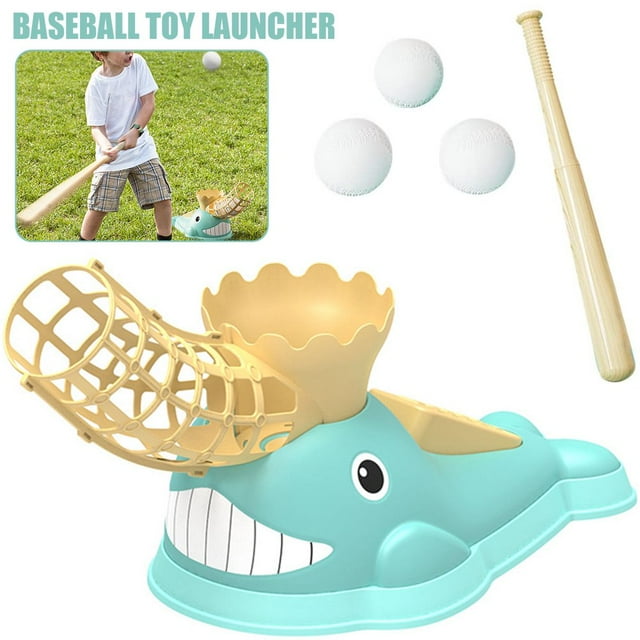 Baseball Launcher Toys Kids Whale Baseball Pitching Machine Baseball Training Pitcher Game Outdoor Baseball Kids Toy with 3 Balls