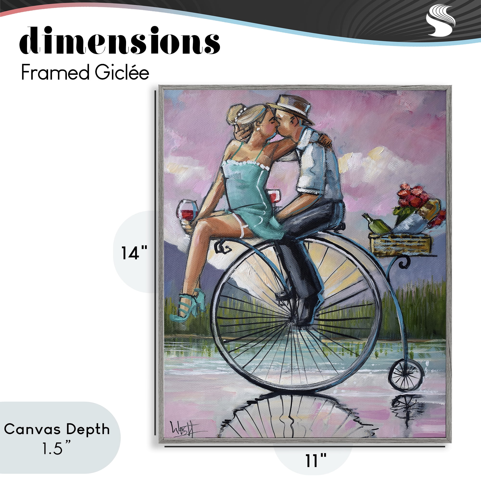 Stupell Industries Romantic Picnic on Bicycle Gray Framed Giclee Art, design by Ronald West