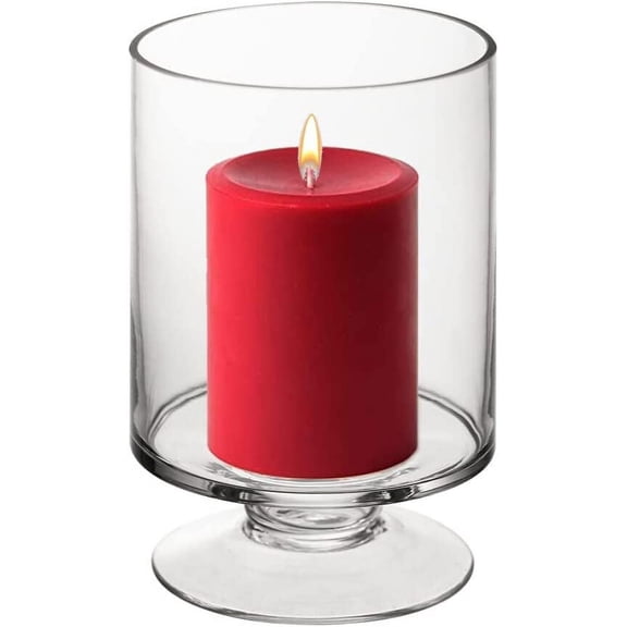 Glass Hurricane Pillar Candle Holder (H:6" W:3.75") | Multiple Size Choices Short Stem Centerpieces Stemmed Cylinder Vase