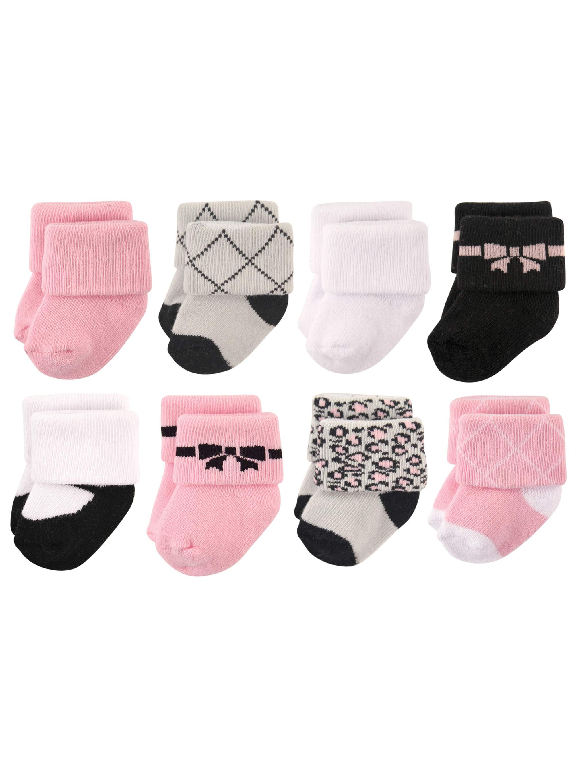 Hudson Baby Terry Cloth Roll Cuff Crew Socks, 8Pack (Baby Girls