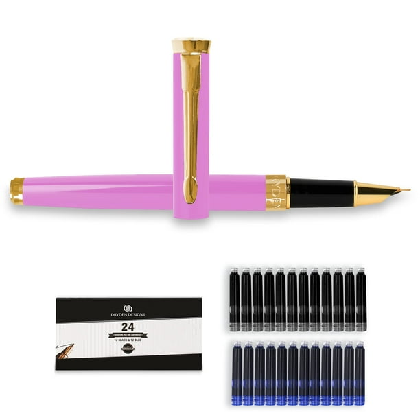 Pluma estilográfica Dryden Designs, punta fina rosa con 24 cartuchos de tinta