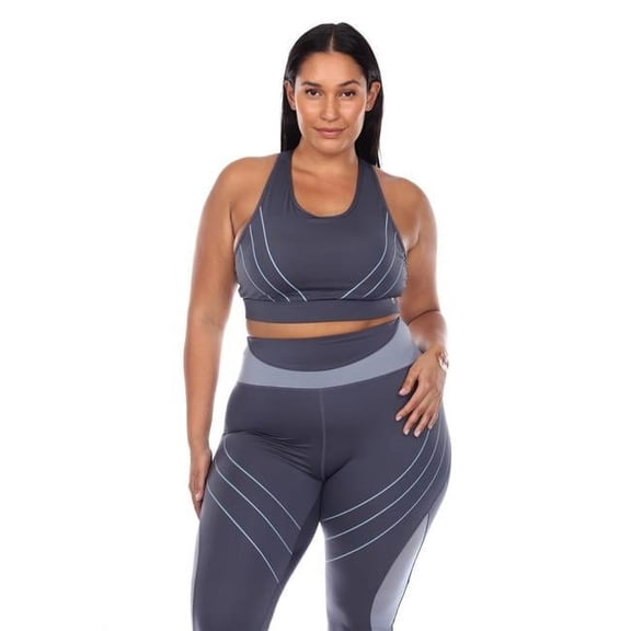 PS18582-02-3X Women Plus Size Cut Out Back Mesh Sports Bra, Blue - 3XL