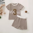 thumbnail image 2 of mgoYE Toddler Baby Boy Birthday Outfit Three Letter Embroidery Waffle T-shirt Top Jogger Shorts Summer Birthday Clothes(Brown,2-3 Years), 2 of 9