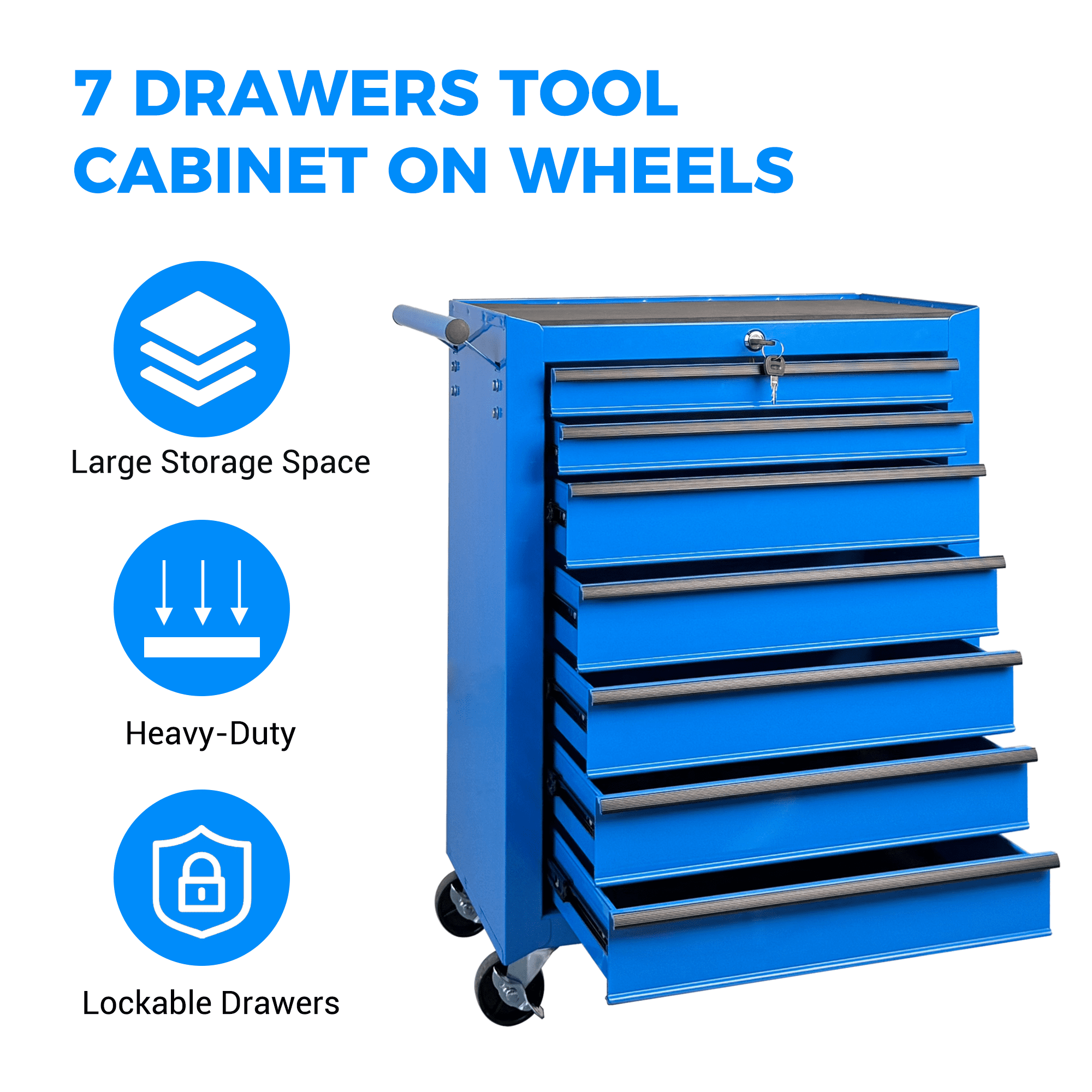 7-Drawer Tool Chest Cabinet with Ball Bearing Drawer Slides,20"W Rolling Metal Tool Chest with 7 Drawers,Steel Tool Storage Box Organizer,Blue