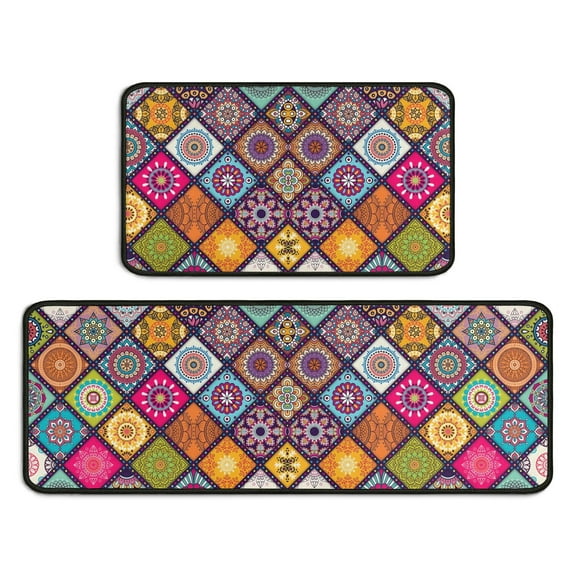 Boho Kitchen Rugs and Mats Set of 2 - Boho Kitchen Mat Washable Boho Kitchen Decor - Non-Slip Floor Mats for Home Kitchen Decor Gifts - 17x30 and 17x47 Inch