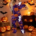 thumbnail image 2 of Halloween Pajamas Women Set Halloween Matching 2 Piece Set Short Sleeve Top and 7/8 Pants Women Sleepwear for Trick-Or-Treat, Parties, Lounge Purple Pink M, 2 of 5
