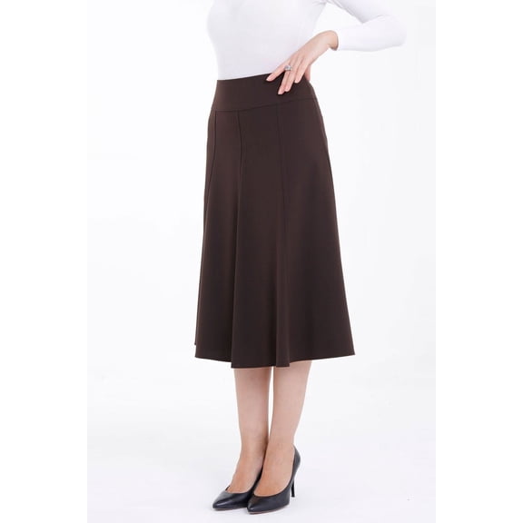 Brown Eight Gore Calf Length Midi Skirt for Every Occasion