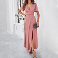 thumbnail image 5 of Summer Dresses Women's Fashion Fallow V-Neck Short Sleeve Solid Color Dresses Summer Dresses for Women 2025 Pink S, 5 of 7