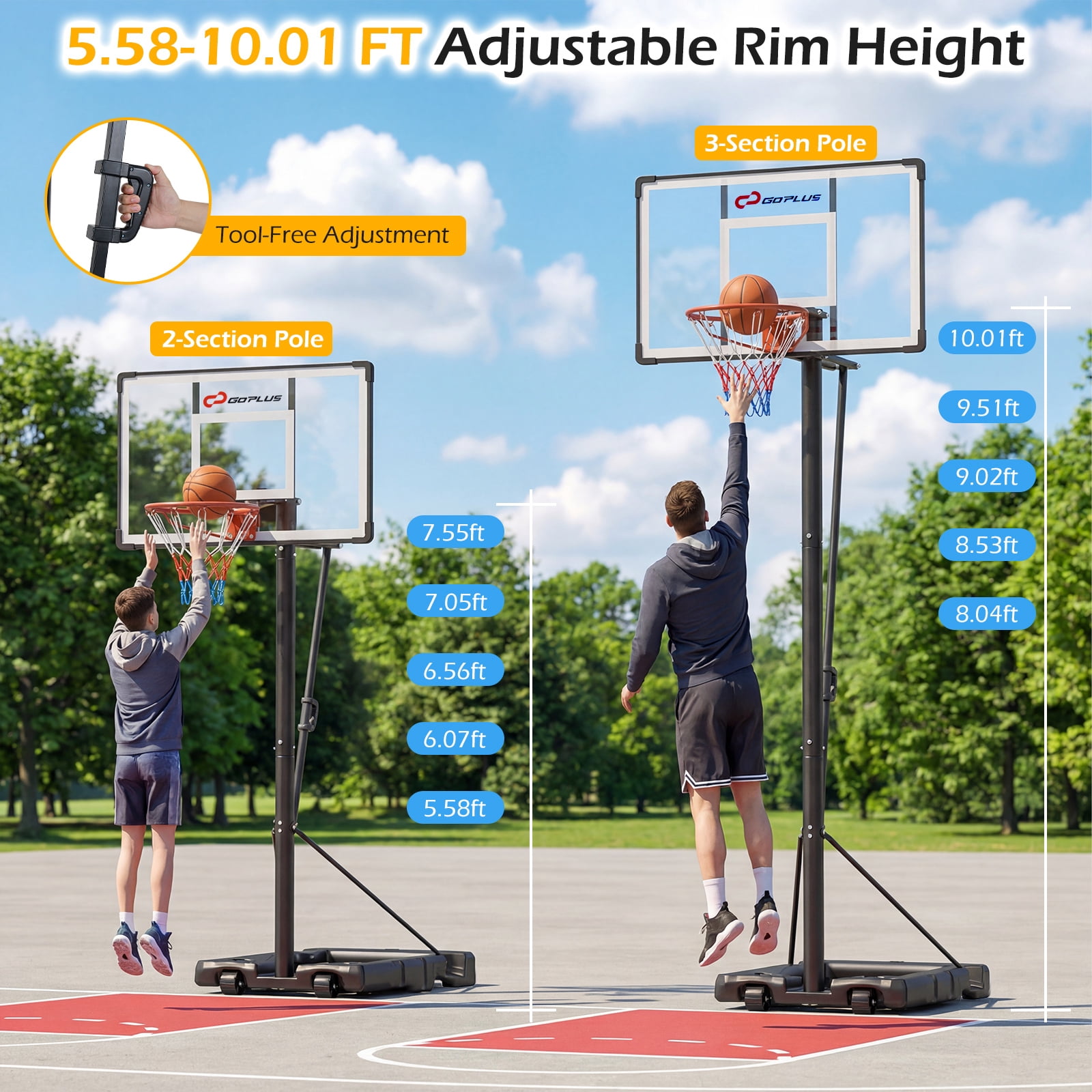 Goplus 10 FT Portable Basketball Hoop with Shock Absorbent Rim, Fillable Base for Adults Black