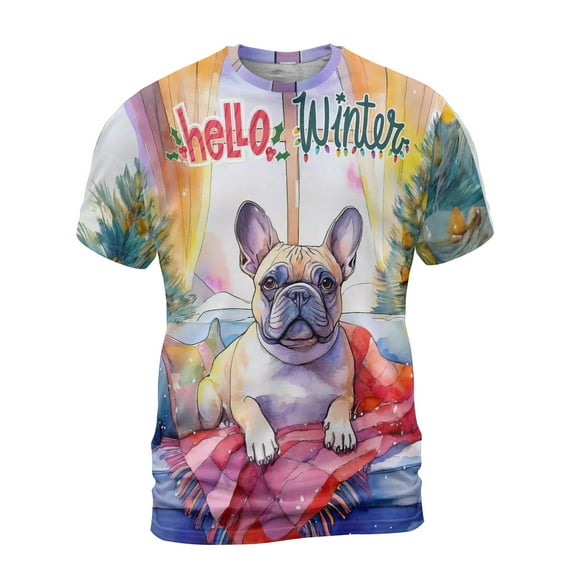Watercolor Hello Winter French Bulldog Chill Christmas Welcome All Over Print 3D Shirt Unisex Merch Dog Lover Gifts - 00016