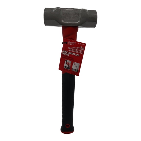 Milwaukee 4 lb Fiberglass Engineer Hammer – High-Strength Fiberglass Handle with Overmold Anti-Slip Grip, Reinforced Overstrike Protection & Tether Ready Lanyard Hole, Durable Steel Head for Concrete