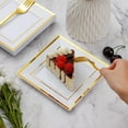thumbnail image 3 of 120 Pieces Gold Square Plastic Plates with Forks, Gold Dessert Plates for 60 Guests, Heavy Duty Disposable Plates for Party, Including 60 6.5" Plastic Plates and 60 7.4" Forks, 3 of 6