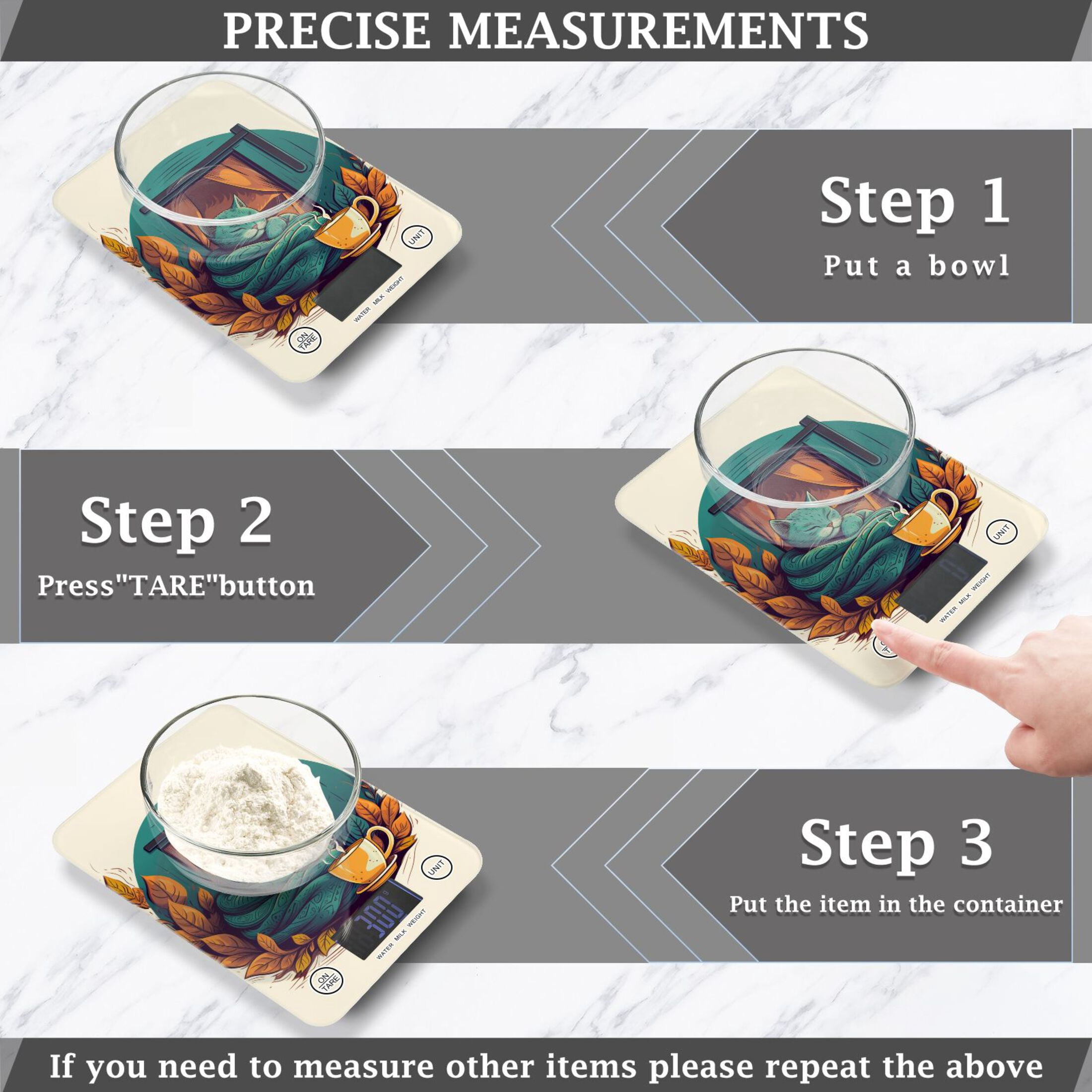 Cat Leaves Cup Blanket Food Scale Digital Kitchen Scale Waterproof Tempered Glass Tare Function 11 lb for Baking Cooking Meal Prep