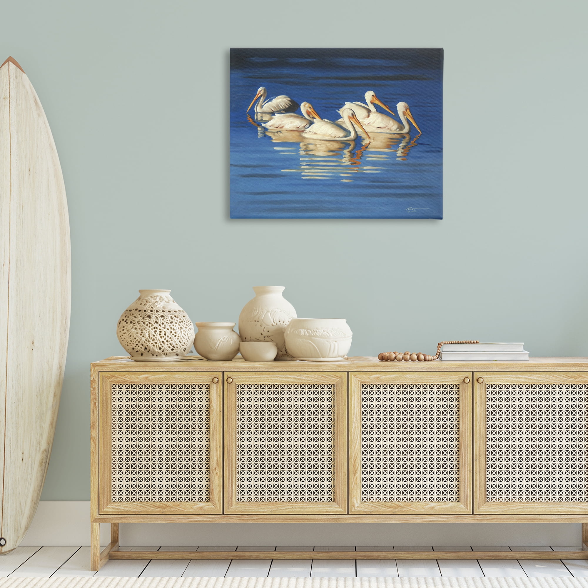 Stupell Industries Pelican Flock Lake Ripples Animals & Insects Painting Gallery Wrapped Canvas Art Print Wall Art, 40 x 30