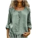 thumbnail image 3 of Tops de otoño,Camiseta de mezcla de lino para mujer, cuello redondo con botones delanteros, manga larga, corte regular para uso diario, sopatenor, 3 of 8