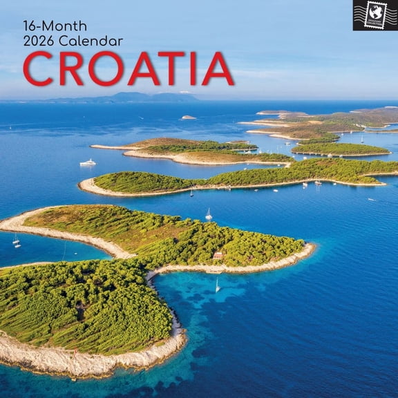 Gifted Stationery Co, Croatia 2026 Wall Calendar, 12'' X 12'', 16-Month Calendar with Stapled Binding