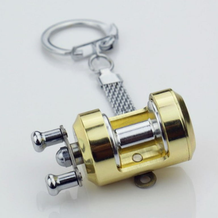 Baoblaze Fishing Baitcasting Drum Reel Miniature Novelty Gift Keychain, Women's, Size: 4x2cm, Gold